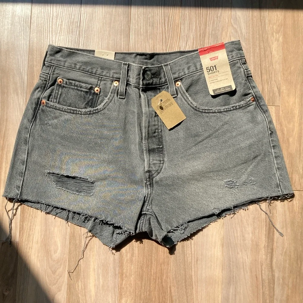 Levi’s distressed high rise 501 jean cotton denim short cutoff vibe 31 - Picture 3 of 17